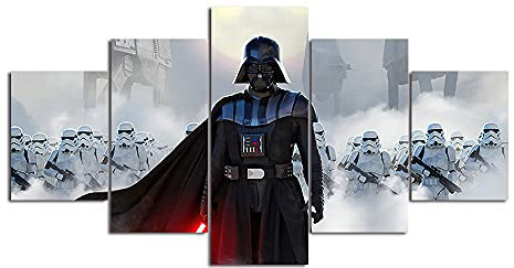 Leinwanddrucke,5 Teilige Leinwand,5 Stück Wandbild,Wohnzimmer Dekoration,Modular Wandkunst,Brettmalerei,Geburtstagsgeschenk,Darth Vader,Sturmtruppler,Star Movie Filmelemente,150Cm×80Cm,Mit Rahmen