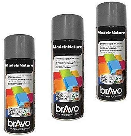 Lot de 3 bombes de peinture, spray peinture nuancier Ral, Intérieur et Extérieur, 400 ml, de MadeInNature (Gris argenté Ral 7001 Brillant lot de 3)
