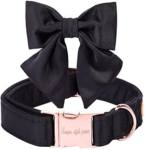 Unique style paws Seiden-Schwarze Farbe Hundehalsband Verstellbares Durable Hundehalsband mit Schleife Hochzeit Fliege Hundehalsband für große Hunde