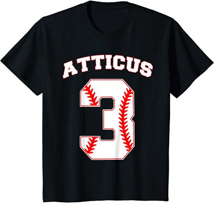 Kinder Atticus Baseball Name Drei Jahre 3. Geburtstag Zahl Jungen T-Shirt