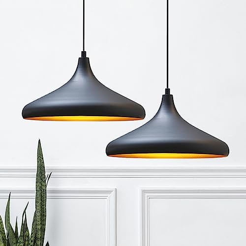 bamyum Champion Pendelleuchte Esstisch 2 Flammig Schwarz Gold Ø30 cm, Hängelampe Esstisch Vintage, Esstischlampe, Lampenschirm Hängelampe Schwarz Gold, Pendelleuchte Esstisch Wohnzimmer Esszimmerlampe