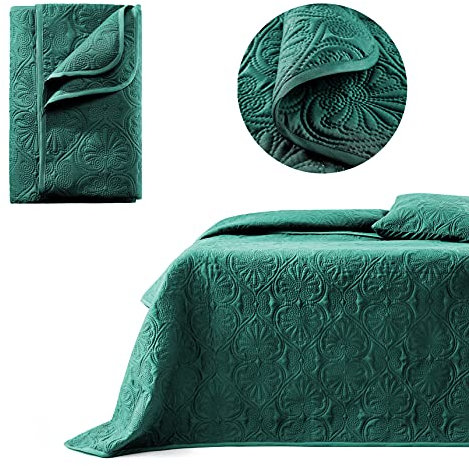 ROOM99 Leila Elegante Colcha en Verde Oscuro 200 x 220 cm Manta Versátil como Colcha para Cama o Sofá Colcha de Estilo Patchwork Ideal como Bedspread
