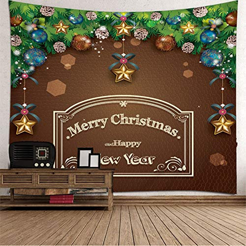 Banemi Hleane Wandteppich, Weihnachtsdekoration mit Frohe Weihnachten Und EIN Glückliches Neues Jahr Braun Grün Blau Polyester Tapisserie Jungs 150X130cm