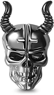 GNOCE Charm Perle Silber & Schwarz Zweifarbiger Teufel Totenkopf mit Hörnern Charm aus 925 Sterling Silber Devil Skull Beads Charm Fit Armband Gothic Schmuck Geschenk für Frauen Mädchen Tochter