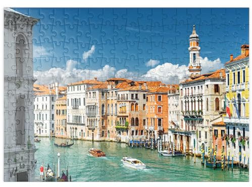 MyPuzzle Canale Grande mit bunten Fassaden der Alten mittelalterlichen Häuser vor der Rialto-Brücke in Venedig, Italien - Premium 200 Teile Puzzle - MyPuzzle Sonderkollektion von Puzzle Galaxy