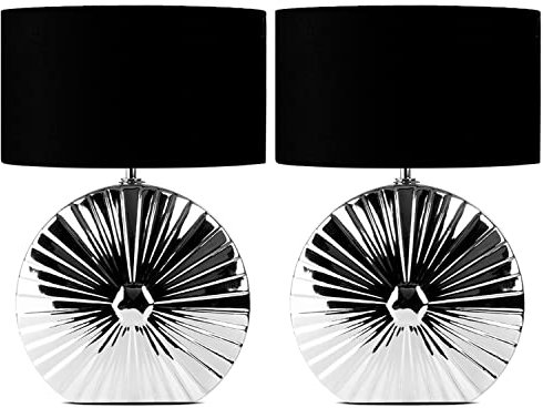 konsimo. RITIM 2er Set Tischlampe - Schreibtischlampe für Wohnzimmer, Schlafzimmer und Flur - Tischleuchten Leselampe - Desk Lamp - Lampen Bürolampe - Silber Schwarz - Stoff und Keramik Table Lamp