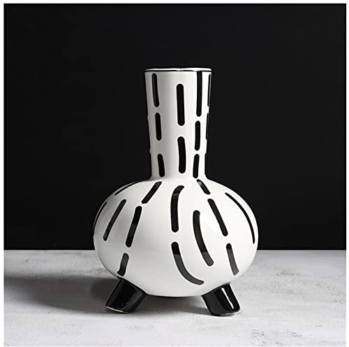 ksamwjf Porzellanvase mit Streifen Handgemachte Blumenvase Modernes Skandinavisches Design Vase in Schwarz-Weiß für Pampasgras Deko Wohnzimmer Tischdekoration,A
