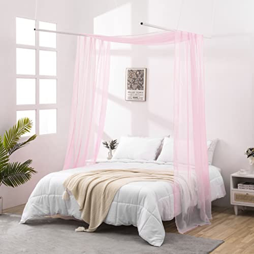 JADE POKE Betthimmel Vorhänge 216 Zoll lang, Rosa Durchsichtige Betthimmel Betthimmel für Mädchen Erwachsene, Baldachin Bettvorhänge hängen von Decke, Fenster Volant Vorhang Breit 52 (Queen, Rosa)