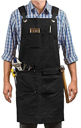 ALCKO Arbeitsschürze Herren Werkstatt, Canvas Wasserdicht Einstellbar, Schürzen Männer Handwerker Tischler Maler Barkeeper, Schreinerschürze Gartenschürze, Unisex (Color : Black, Size : XL)