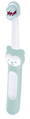 MAM Baby's Brush, Baby Zahnbürste mit kurzem Griff zum einfachen Halten, Kinderzahnbürste zur sanften Zahnreinigung, ab 6+ Monate, türkis