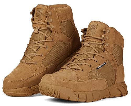 FREE SOLDIER Stivali da Uomo Ultraleggeri Stivali da Lavoro Tattici Militari 6 inch High-Tops Stivali da Neve Traspiranti Traspiranti per Camminare a Piedi (Marrone 41 EU)
