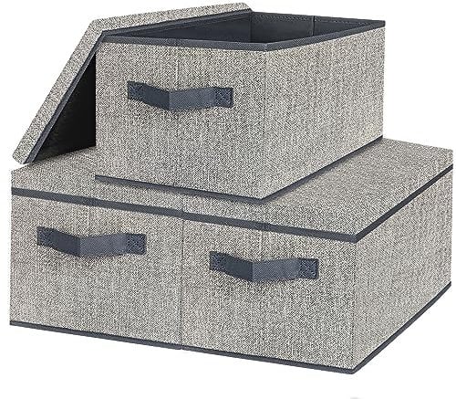 VERONLY Storage Boxes with Lids, Large Storage Baskets for Shelves, Foldable Fabric Storage Bin Collapsible Cube Organiser for Closets Home and Office, Clothes, 15.8x11.8x10.2(Grey)