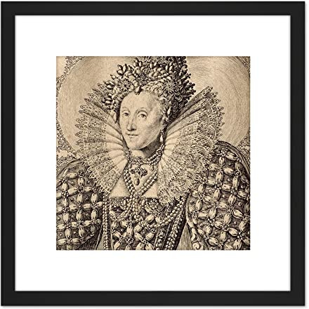 Artery8 Queboorn Queen Elizabeth England Engraving 8X8 Inch Square Wooden Framed Wall Art Print Picture with Mount