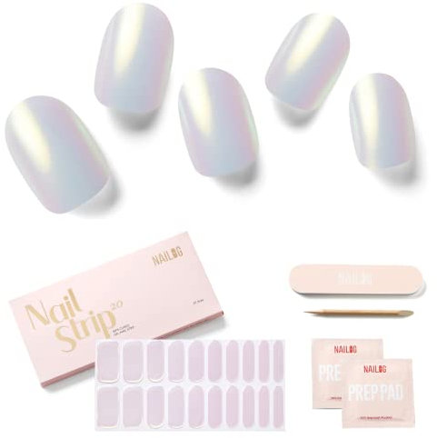 NAILOG Semi Cured Gel Nail Strips (20 Extra Long Stickers) | Glossy & Long Lasting Soft Gel Finish Wrap| Pink Moonlight