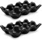 Flexzion Lot de 2 caisses à œufs en porcelaine – Capacité de 6 œufs – Plateau à œufs en céramique pour réfrigérateur, présentoir de comptoir – Plat de service décoratif noir et organisateur de