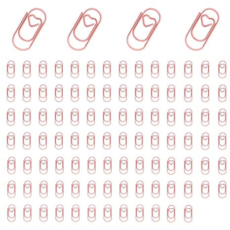 100 Stück Büroklammern, Büroklammern Herz, Metall Büroklammern, Klein Paper Clips, Für Buch, Memo, Papier, Poster, Foto (Roségold)