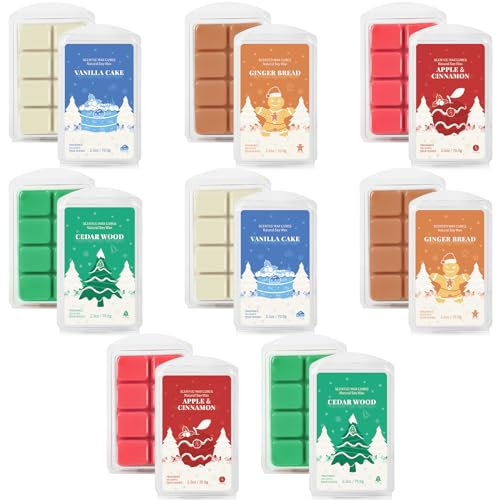 DERDUFT Christmas Wax Melts, Soy Wax, Wax Cubes, 4 Scents, Christmas Wax Melts Gift Set for Home, Yoga, Relaxation, Meditation - 8 Packs