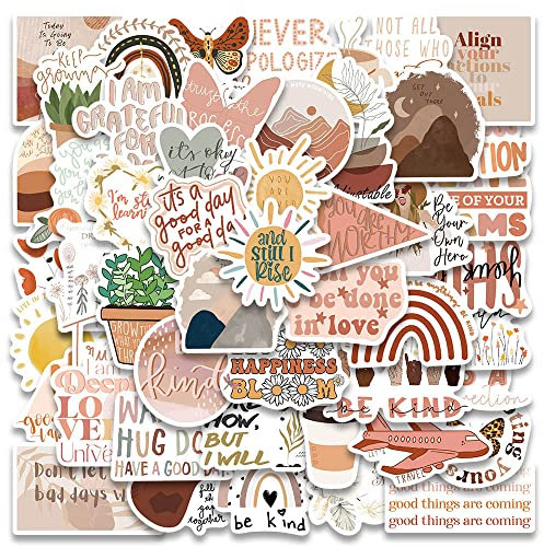 Boho Inspirational Words Stickers 50-Pack, Motivational Sticker Pack for Teacher Students Teens Kids Girls Boys Adult, Durable Aesthetic Decals for Laptop Water Bottle Computer Scrapbook
