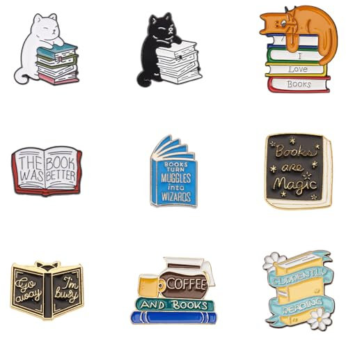 HOBBIESAY 9 Stil Cartoon Katze Brosche Anstecknadeln Buchwort Emaille Broschen Legierung Dekorative Anstecknadeln Party Ästhetische Anstecknadeln Abzeichen Für Rucksack Kleidung