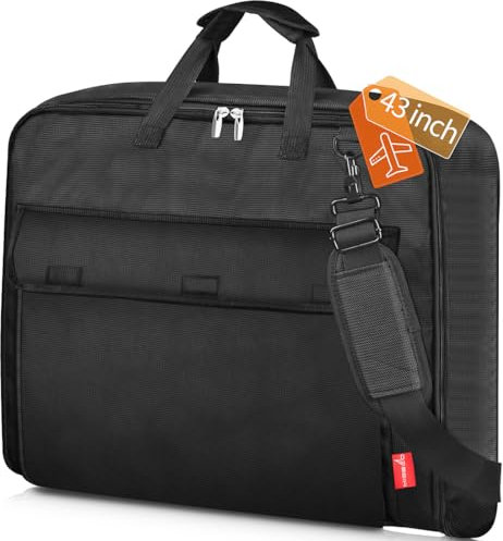 MISSLO Handgepäck-Kleidersäcke für Reisen, mit Schultergurt, 109 cm, Anzugtaschen für Herren, 2-in-1, wasserdichte Anzughülle mit 3 Taschen, Kleidertasche zum Aufhängen, für Geschäftsreisen, Schwarz
