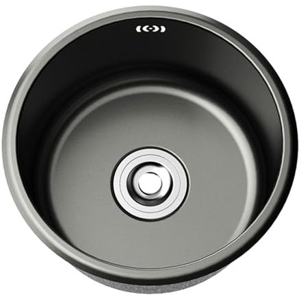 Generic Évier De Cuisine Cuve Simple, Évier En Acier Inoxydable 304, Évier de Cuisine à Encastrer Drainage Rapide Évier Rond Antirouille, pour Cuisine, Évier de Bar de Salle de Bain, 28x28cm Noir