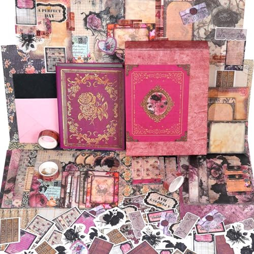 Funto Scrapbooking-Set (185 Teile), Mittelalter Kapitel - Rosengarten, Perfekt für Bullet Scrapbooking Materialien, Planner DIY Kunst Collage.