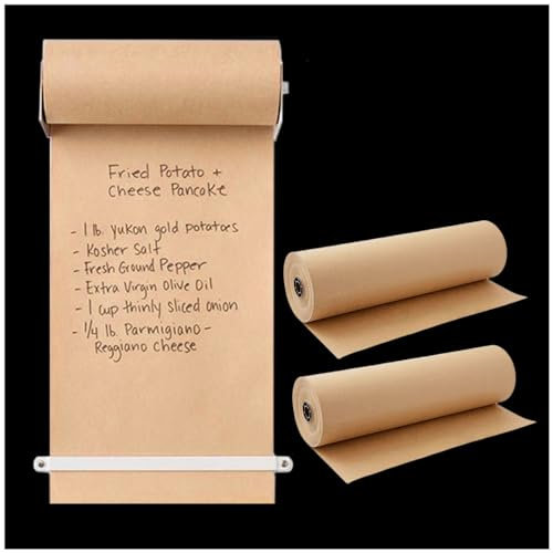 Kartonpapierspender, Bastelpapierrollenspender, Wandmontage, mit 2 braunen Kraftpapierrollen, hängende Notizrolle für die Küche