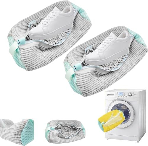 Ningmo Schuhe Waschbeutel Wäschenetz Mit Bürsten - Wäschesack Mit Reißverschluss Für Schuhe Sneaker - 360°-Rundum-Reinigung Anti Aufwickel Schuhbeutel Für Waschmaschine Und Trockner (Grau, 2pcs)