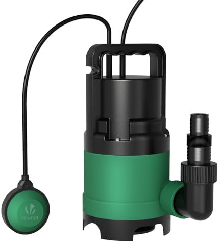 VOUNOT® Bomba Sumergible para Aguas Residuales Caudal Máx. 8000 l/h Profundidad Máx. de Inmersión 7m, Bomba de Inmersión para Aguas Sucias con Interruptor de Flotador Cable Alimentación 10m