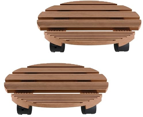 PEILU 2X Pflanzenroller Outdoor Ø30cm Pflanzen Untersetzer mit 360° Drehbare Rollen Blumen Rollbrett bis 100KG Gefäßroller für Sonnenschirmständer, Mülleimer, Regentonne, Pflanzentopf (Braun)