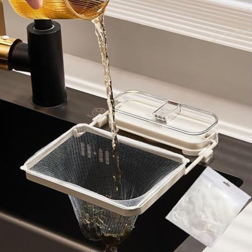 Suction Cup Sink Strainer, Suction Cup Kitchen Sink Filter Rack, Sink Drain Strainer Basket for Food Waste, Rack Mesh Bag Drainer Basket Suction Cup Shelf with 100 Filter Mesh Bags (White)