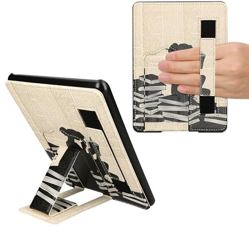 kwmobile Coque Compatible avec Amazon Kindle Paperwhite 11. Generation 2021 Coque - Coque pour Liseuse Électronique avec Fonction Support - Noir-Beige