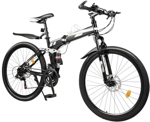 Taozhiyy 26 Zoll Mountainbike 21 Gang, Scheibenbremse Fahrrad MTB Geeignet ab 165cm-180cm, Geschwindigkeits Klapprad Fahrräder für Herren Damen Jungen Mädchen (Schwarz-Silber)
