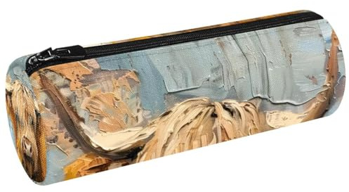 VAPOKF Federmäppchen mit Ölgemälde, schottische Kuh, Leinen, Federmäppchen, Münzbörse, Kosmetiktasche, Make-up-Tasche für Studenten, Schreibwaren, Schule, Büro, Aufbewahrung, multi,