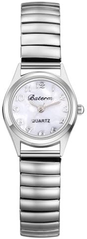 JewelryWe Damenuhr Kleine Elastische Uhren: Exquisite Analog Quarz Armbanduhr Damen Silber Edelstahl Stretcharmband Lässige Uhr mit Zugarmband & großen arabischen Zahlen