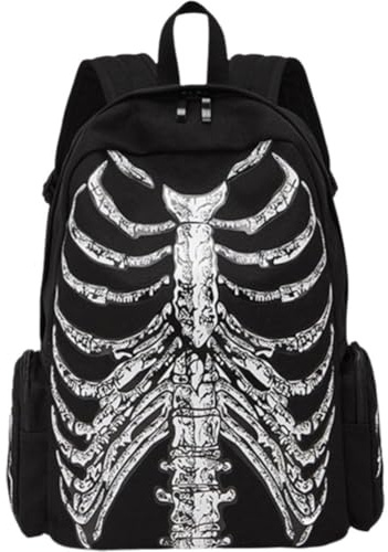 Zghhc Punk Skull Vintage Schwarz Rucksack Gothic Skelett Totenkopf Laptoptasche Rucksack Für Männer Frauen 42*33*13cm