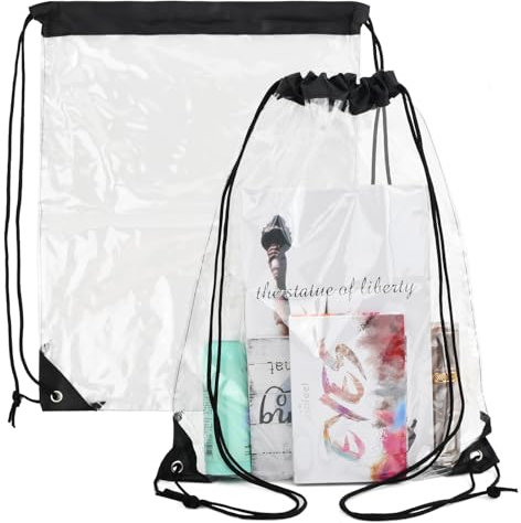 Amexo 2 Stück Turnbeutel Transparent mit Kordelzug Große Kapazität Kordelzug Rucksack Verstellbarer Tasche Durchsichtig Sportbeutel Ideal für Festival Schule Outdoor Reisen