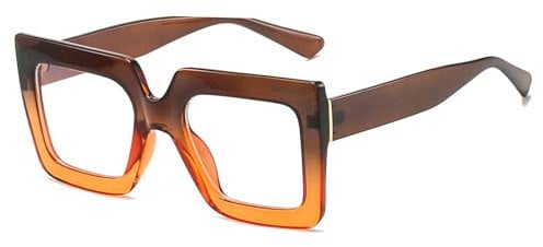 LJCZKA Blue Light Blocking Glasses for Women Oversized Square Anti Blue Light Glasses Big Thick Frame Chunky Computer Gaming Anti Glare Eyeglasses (Brown Yellow, 0.0, x)
