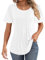 Cuptacc Maglietta Donna Estate Scollo Tondo T-Shirt Manica a Sbuffo Elegante Comoda Bianco Top Donna Taglia 2XL 50-52