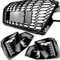 Underground Parts RS4 Style All Gloss Black Honeycomb Front Bumper Grille and Fog Light Covers Kit for Audi A4 B9.5 2019-2024