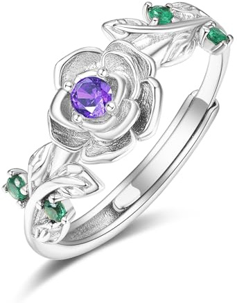 Zeuslia S925 Sterling Silber Ringe für Frauen, Rose Schmuck Rosegold, Mama Geburtstag Hochzeit Jahrestag Geschenke, Freundin Tochter Ring mit Geburtsstein
