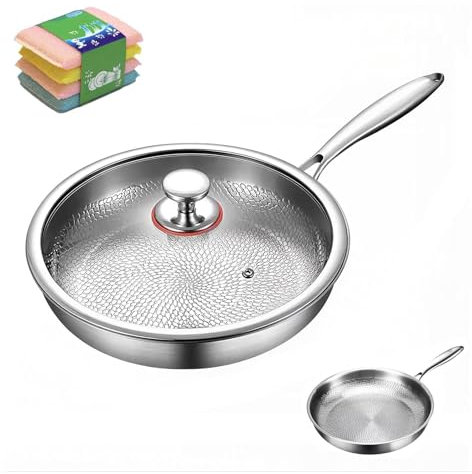 Titanium Hammered Nonstick Frying Pan with Lid 30cm Ultra Durable Scratch Resistant Nutri Pan for Induction & Stovetop Cooking Multifunctional Kitchen Essential