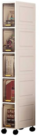 Narrow Storage Cabinet Plastic 5 Tier Slim 143cm for Kitchen Bathroom Home | Transparent Flip Door Smooth Wheels Space Saving Storage Solution Ideal For Bedrooms Kitchens And Bathrooms