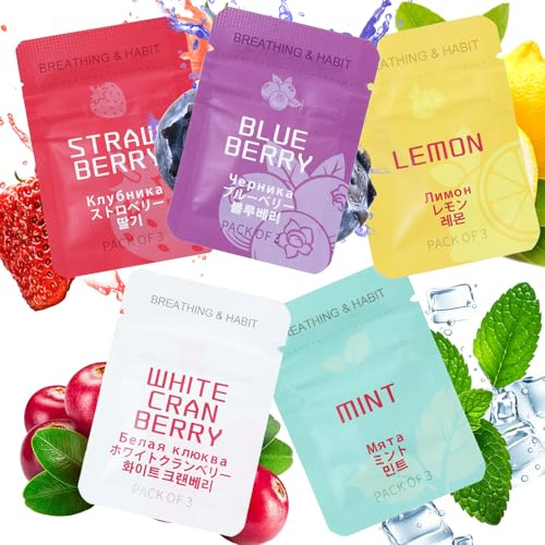 Leogony 5 Pack Flavoured Air Refill for Resistance Breathing Necklace with Filter, Mint, Blueberry, White Cranberry, Strawberry, Lemon Flavour Cartridge