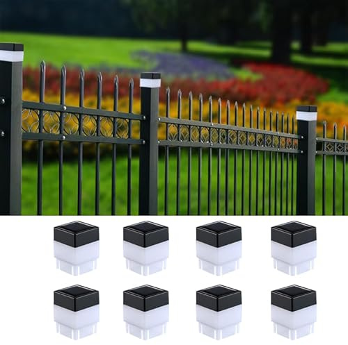 OUYANGYP Solar LED 2In x 2In(5cm x 5cm) Fence Post Cap for Wrought Iron and Aluminum or Garden, Solar Fence Lights (White Light, 8)