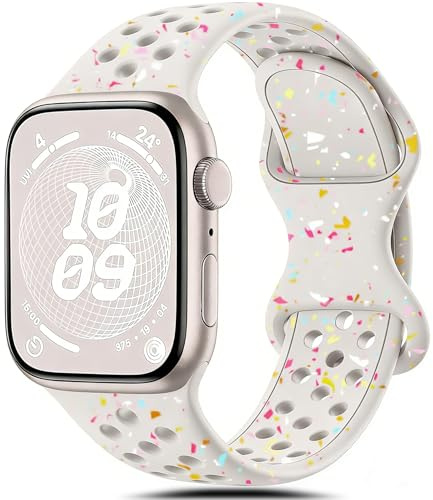 Silicona Correa Compatibles con Apple Watch 40mm 38mm 41mm 42mm, Correa Transpirable de Silicona para iWatch Series 11 10 9 8 7 6 5 4 3 2 1 SE para Mujeres y Hombres