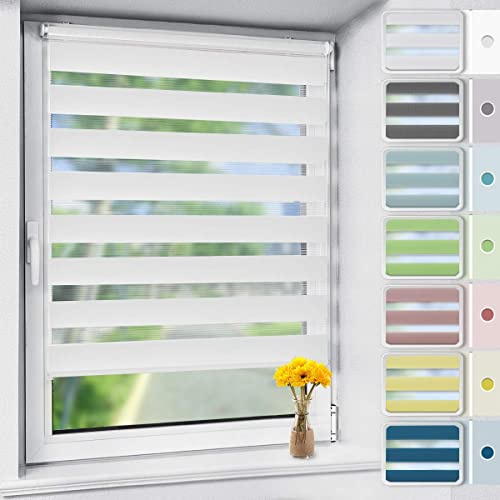 OUBO Doppelrollo Klemmfix ohne Bohren Weiß B40 x H120cm (Stoffbreite: 36cm), Duo Rollo für Fenster und Tür, Fensterrollo Sonnenschutz & Sichtschutz