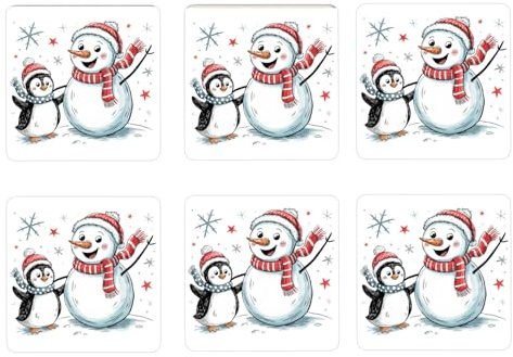 Schneemann und Pinguin mit Schneeflocken Untersetzer für Winterliebhaber Lustige Winterdekoration für Zuhause