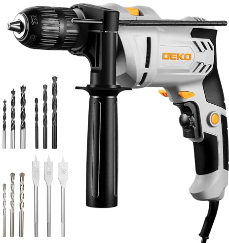 DEKOPRO 710W Schlagbohrmaschine – Bohrhammer mit 0-3000 U/min, 13mm schlüsselloses Bohrfutter, 360° verstellbarer Griff für Beton, Mauerwerk, Holz & Weichmetalle – inkl. 12 Bohrern und Zubehör
