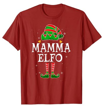 Mamma Elfo Famiglia Natale Personalizzata Divertente Maglietta, Uomo, Mirtillo Rosso, M